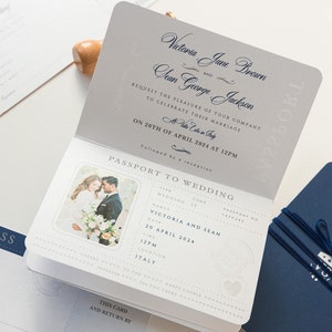 United States Passport Wedding Invitation Luxury Passport with Plane Engraved, Foil Boarding Pass,Wedding Abroad,Destination Wedding,Travel zdjęcie 6