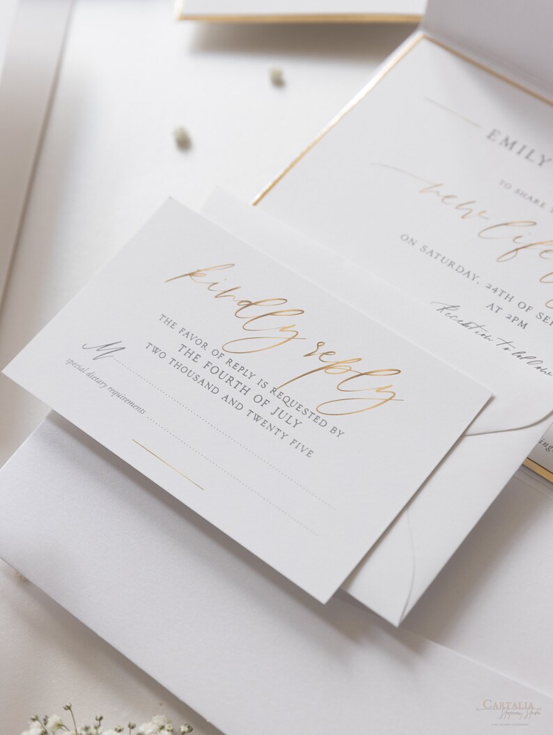 White Pocket Envelope Wedding Invitation Suite & Gold Cupid Etsy
