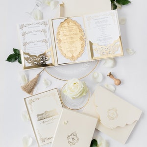 Suite nupcial de lujo con lámina dorada y papel de espejo dorado, caja de invitación de boda, invitación de boda con espejo, invitación de boda acrílica