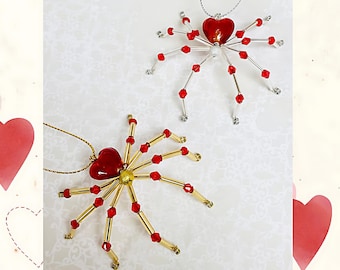 Lucky Beaded Valentine Spider, traditional lucky decoration, heart spider, gift for Valentine