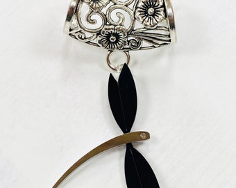 Silver Stylised Dragonfly Scarf Bail, scarf pendant, scarf ring, scarf slider, scarf jewelry, scarf jewellery, scarf charm