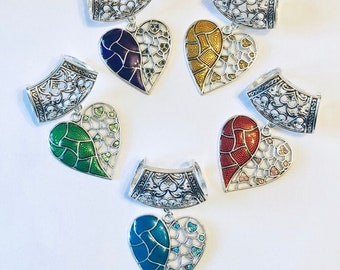 Large Silver Heart Scarf Ring / Bail / Slider - pendant charm perfect for a silk or chiffon scarf