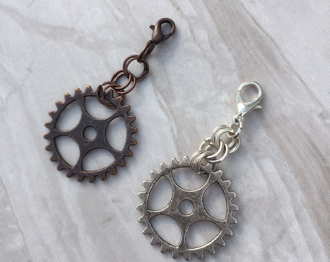 Steampunk metal cog / gear bag charm - zipper pull - various colours - cosplay, industrial