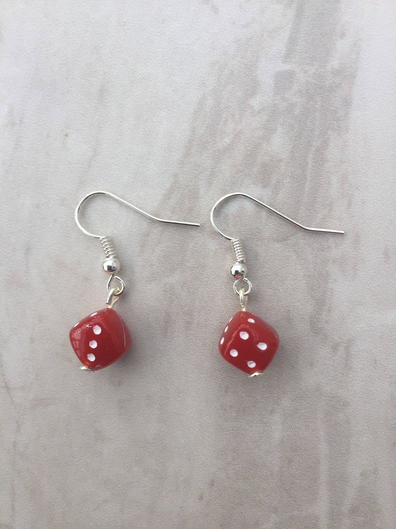 drop earrings gift for gamblers novelty earrings Red Dice dangle earrings gift for her lucky dice earrings casino stocking filler