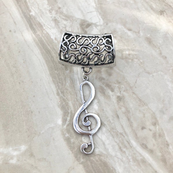 Large silver treble clef scarf ring, music scarf bail, acrylic scarf bail, scarf slider, scarf accessories, scarf jewellery
