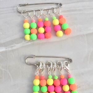 Neon Glass Bead Stitch Markers, stitch markers, knitting supplies, progress markers, craft supplies, crochet markers
