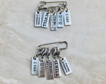 Motivational themed Charm Stitch Markers, progress markers / keepers for knitting and crocheting