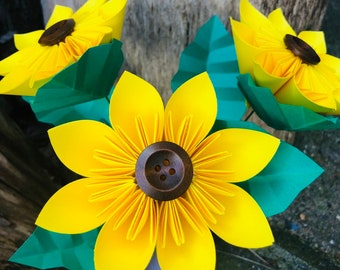 Sunflower, paper sunflower, origami flower, handmade paper flowers, wedding flowers, gift for her, home decor, Birthday gift