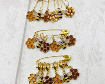 Honey Bee and Honeycomb charm Stitch Markers, stitch markers, knitting supplies, progress markers, progress keepers, crochet markers