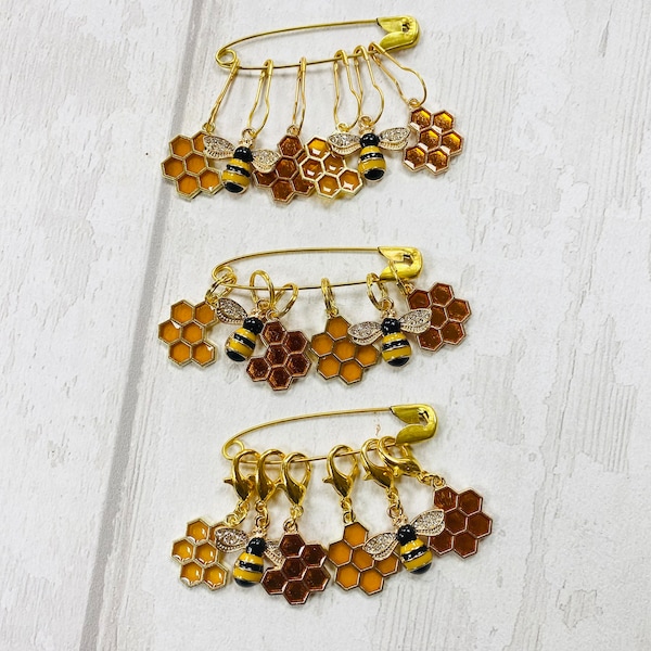 Honey Bee and Honeycomb charm Stitch Markers, stitch markers, knitting supplies, progress markers, progress keepers, crochet markers