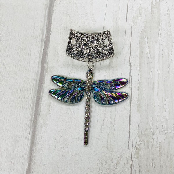 Large Electroplated Dragonfly Scarf Bail, Silver scarf bail, scarf pendant, scarf ring, scarf slider, scarf jewelry, scarf jewellery