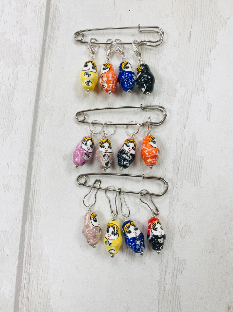 Porcelain Russian Doll Style Stitch Markers, progress markers / keepers for knitting and crochet image 6