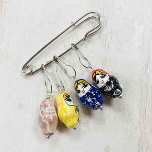 Porcelain Russian Doll Style Stitch Markers, progress markers / keepers for knitting and crochet Bulb pins