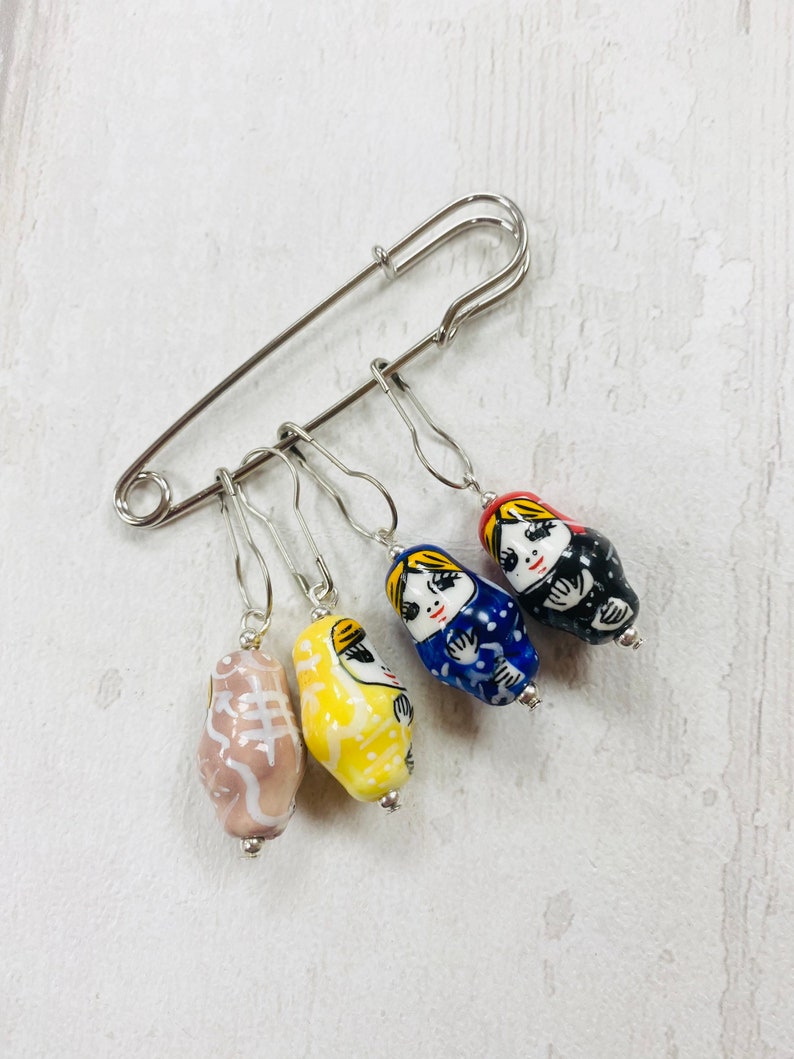 Porcelain Russian Doll Style Stitch Markers, progress markers / keepers for knitting and crochet Bulb pins