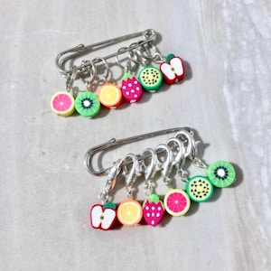 Fruit Clay Bead Stitch Markers, stitch markers, knitting supplies, progress markers, progress keepers, craft supplies, crochet markers