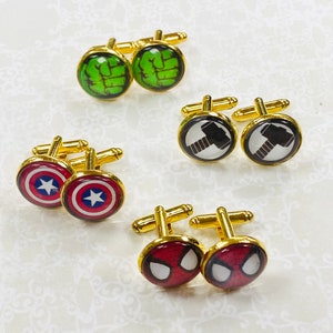 Superhero logo themed cufflinks, ideal for parties, graduation, weddings, birthday or anniversary image 2