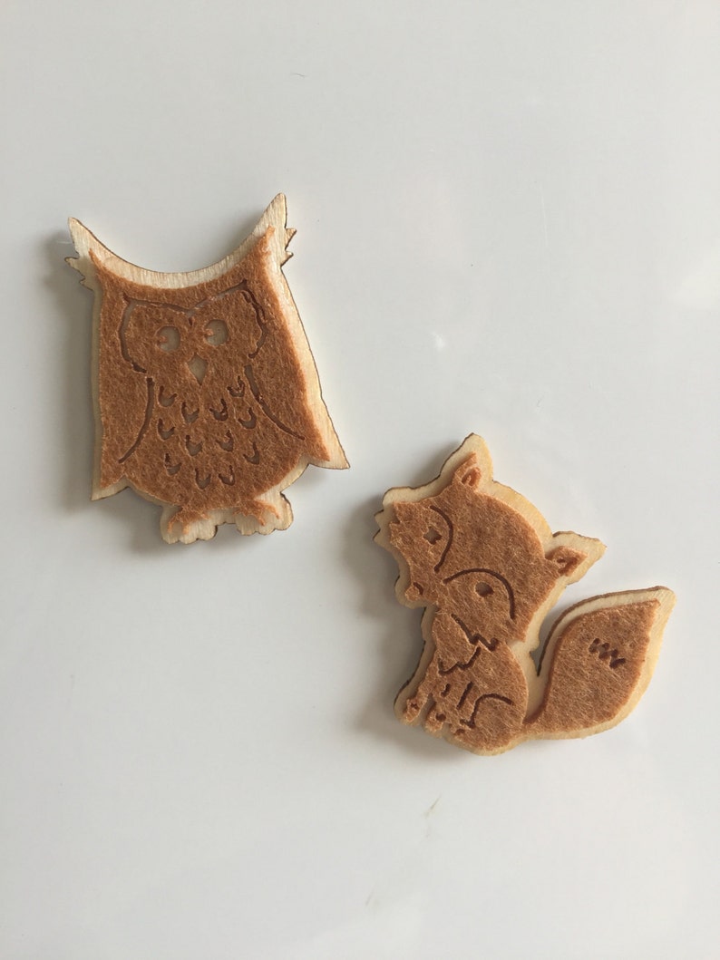 christmas magnet office magnet stocking filler wooden magnet Owl and Fox wooden fridge magnets Christmas decor kitchen decor