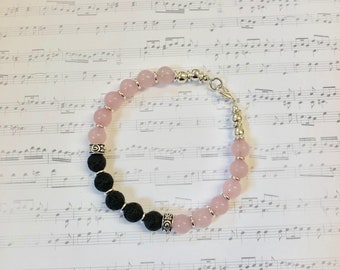 Rose quartz Essential oil diffuser bracelet, lava bead bracelet, gemstone beaded bracelet, aromatherapy bracelet, diffusing bracelet