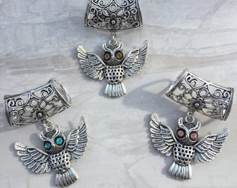 Rhinestone Owl Scarf Bail, Silver scarf bail, scarf pendant, scarf ring, scarf slider, scarf accessory, scarf jewelry, scarf charm