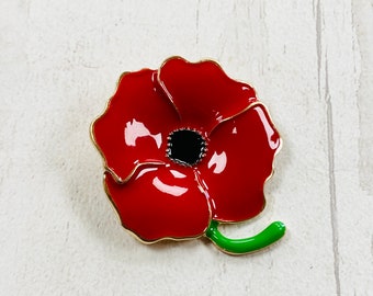 Red Poppy Enamel Brooch - Poppy Pin - Poppy Badge - ideal gift for Christmas, birthday, flower lover, gift for her