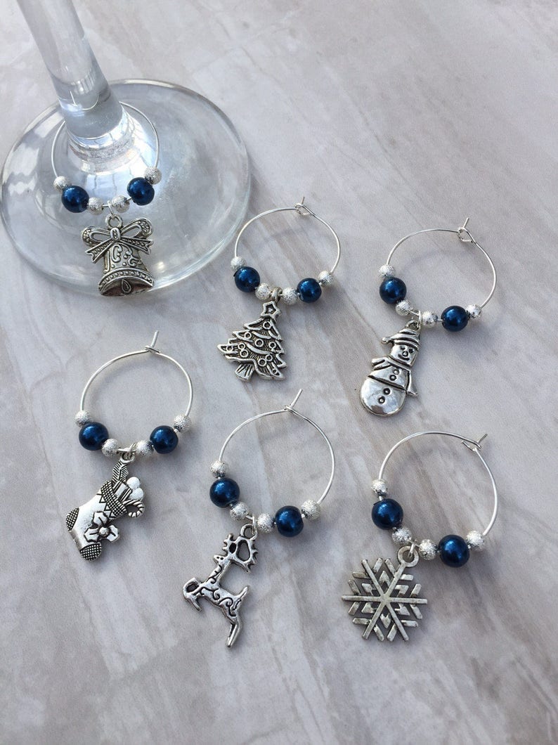 Christmas wine glass charms, set of 6 table decor, festive charms, gift for wine lover, party accessories image 4