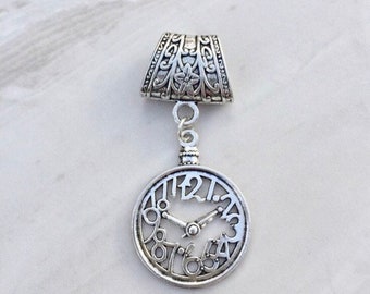 Small Silver Clock Scarf Bail, Silver scarf bail, scarf pendant, scarf ring, scarf slider, scarf jewelry, scarf jewellery, scarf charm