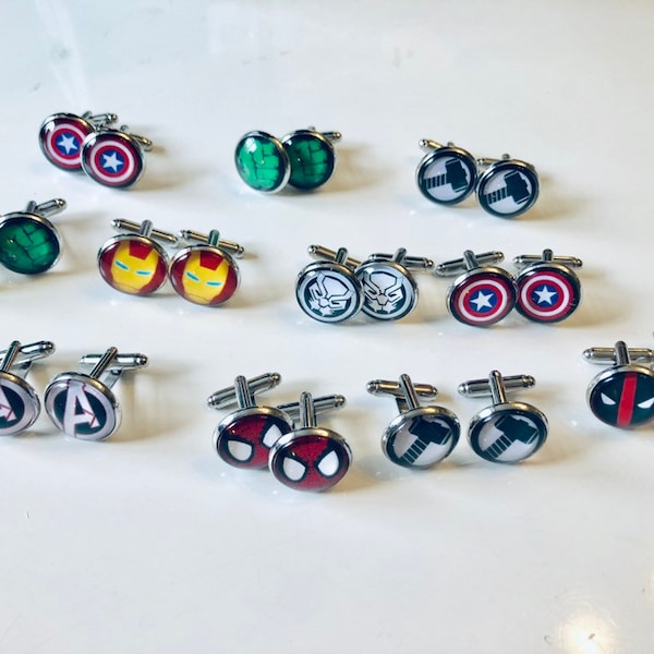 Superhero logo themed cufflinks, ideal for parties, graduation, weddings, birthday or anniversary