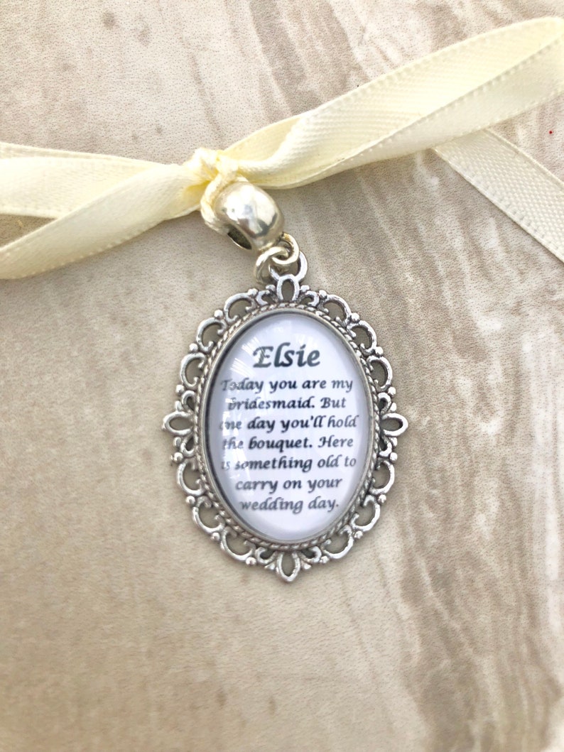 bridesmaid gift wedding keepsake BRIDESMAID personalised bouquet charm
