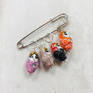 Porcelain Russian Doll Style Stitch Markers, progress markers / keepers for knitting and crochet Rings