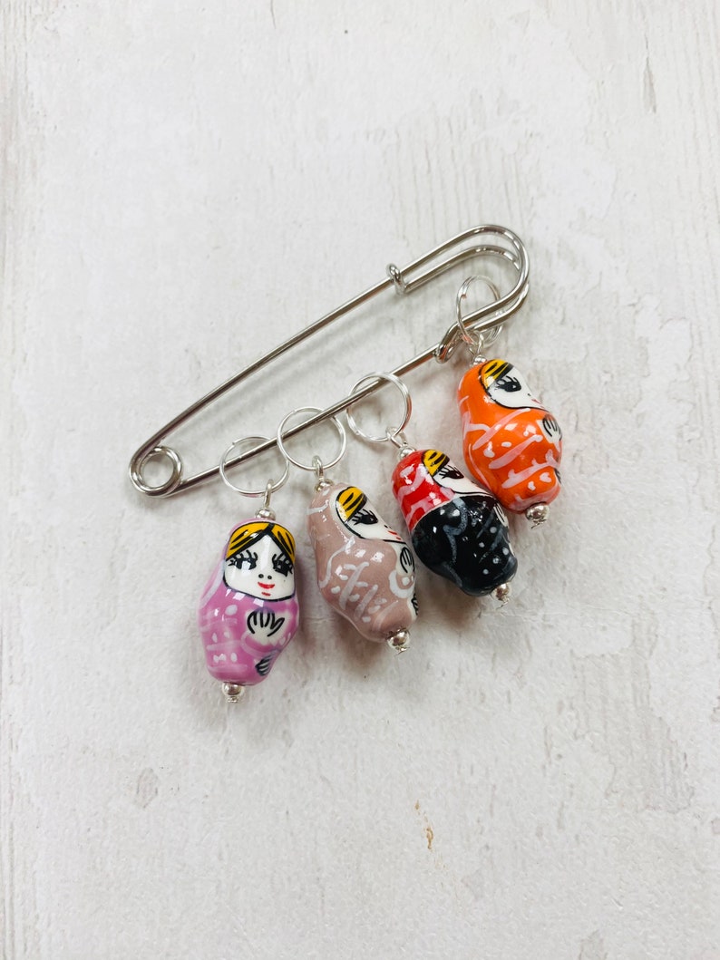 Porcelain Russian Doll Style Stitch Markers, progress markers / keepers for knitting and crochet Rings