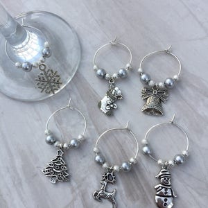 Christmas wine glass charms, set of 6 table decor, festive charms, gift for wine lover, party accessories image 2
