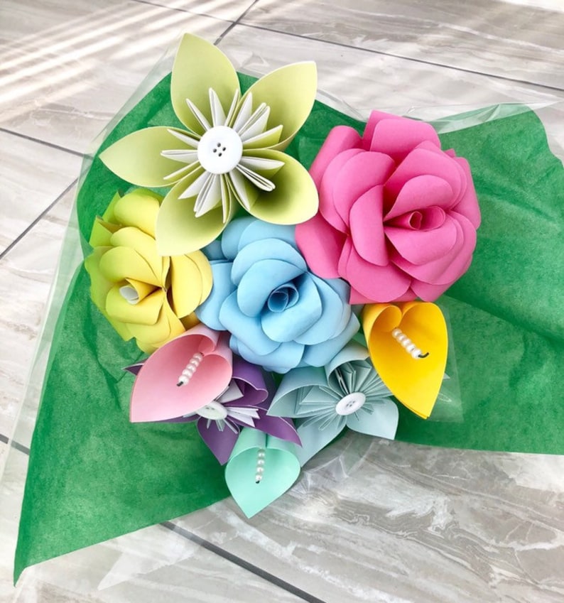 Paper Flower Bouquet Paper Flowers Bridal Bouquet Etsy UK