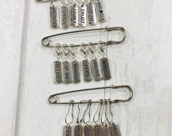 Motivational themed Charm Stitch Markers, progress markers / keepers for knitting and crocheting