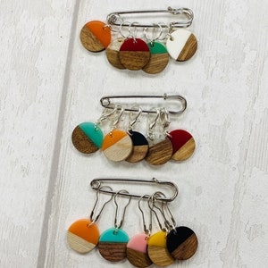 Round Wood and Resin Stitch Markers, progress markers / keepers for knitting and crochet