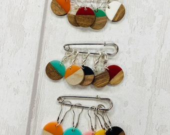 Round Wood and Resin Stitch Markers, progress markers / keepers for knitting and crochet