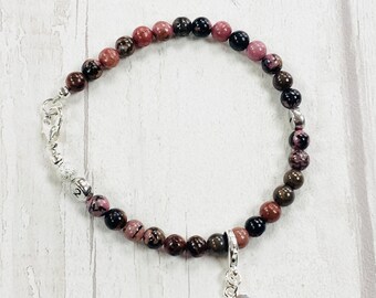 Pulsera de rodonita rosa para controlar la pérdida de peso, ayuda para adelgazar, pérdida de peso, ayuda para un estilo de vida saludable, regalo para ella, pulsera de piedras preciosas