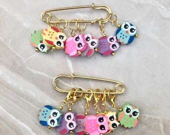 Colourful Wooden Owl Stitch Markers, stitch markers, knitting supplies, progress markers, progress keepers, craft supplies, crochet markers