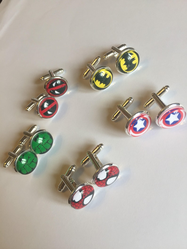 Superhero logo themed cufflinks, ideal for parties, graduation, weddings, birthday or anniversary image 6