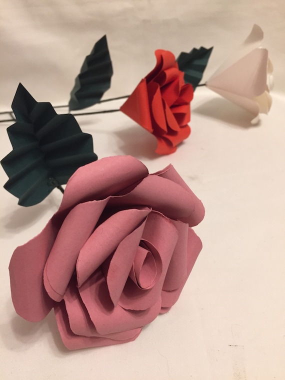 Single Paper Rose, Paper Roses, Gift for Her, Everlasting Flowers,  Alternative Valentine, Long Stem Rose, Red Rose, Birthday Gift 