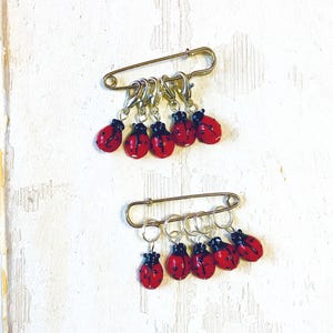 Ladybug Ladybird Glass Lampwork Bead Stitch Markers, stitch markers, knitting supplies, progress markers, progress keepers, craft supplies