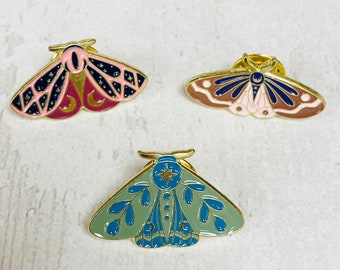 Moth Enamel Pin Badges - moth lapel pins - set of 3 enamel pin badges