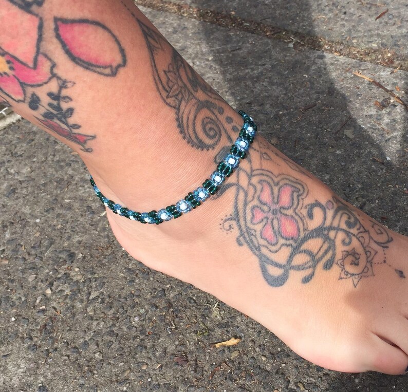 Beaded flower anklet seed bead anklet poppy anklet beaded Etsy