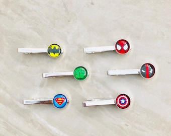 Superhero logo themed tie clip, tie slide, graduation, weddings, birthday or anniversary