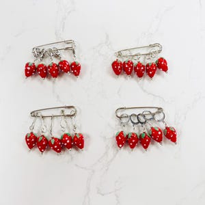 Strawberry Glass Lampwork Bead Stitch Markers, stitch markers, knitting supplies, progress markers, progress keepers, craft supplies