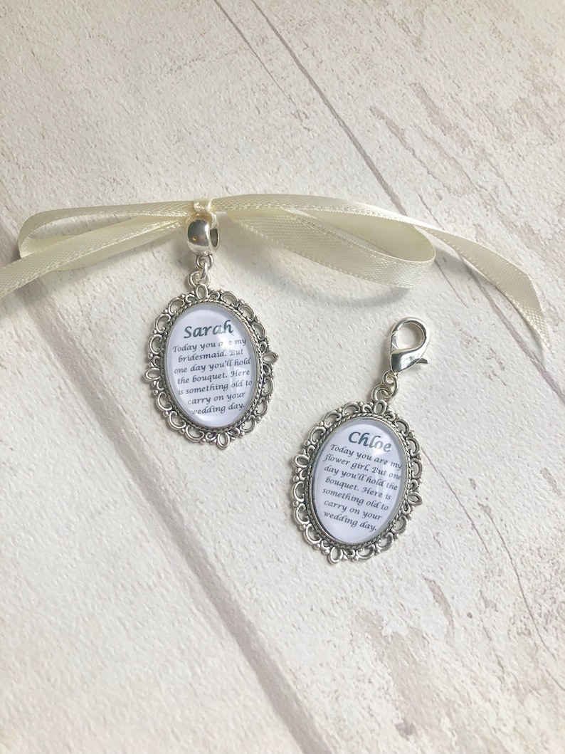 bridesmaid gift wedding keepsake BRIDESMAID personalised bouquet charm