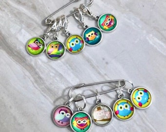 Cartoon Owl Charm Stitch Markers, stitch markers or progress keepers for knitting and crocheting