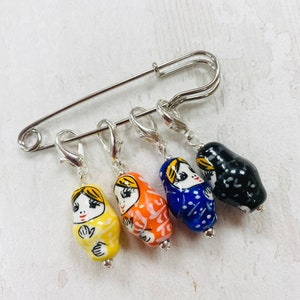 Porcelain Russian Doll Style Stitch Markers, progress markers / keepers for knitting and crochet Lobster clasps