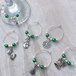 Christmas wine glass charms, set of 6 table decor, festive charms, gift for wine lover, party accessories image 3