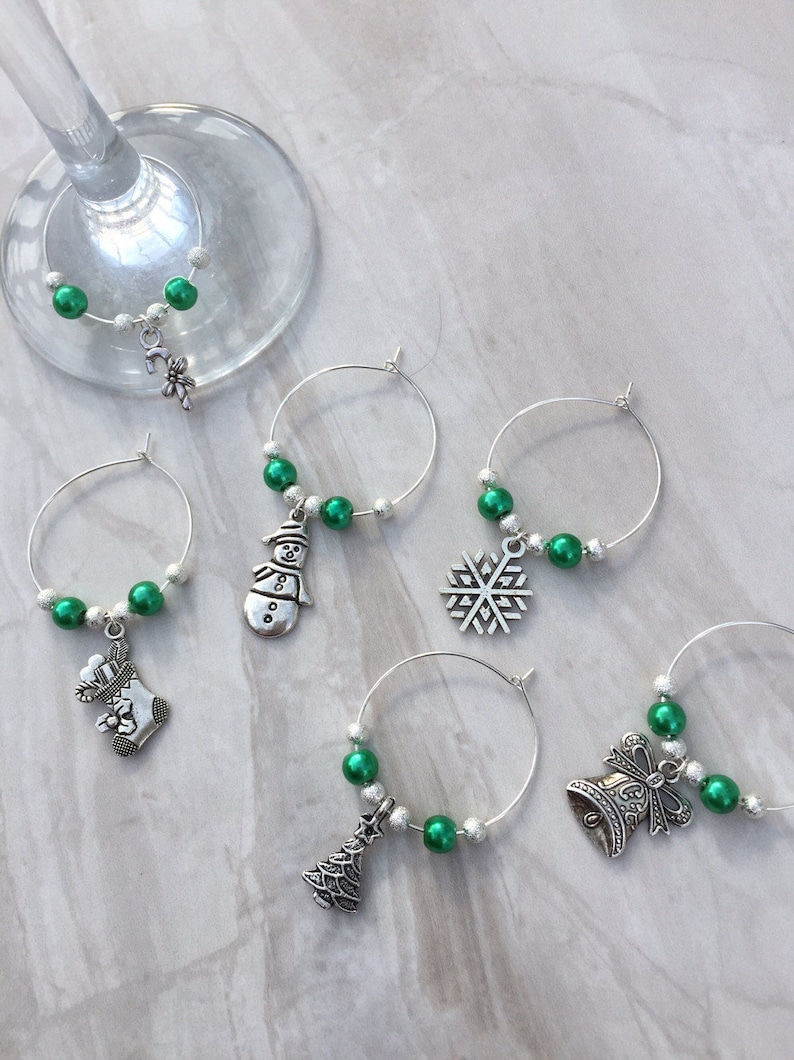 Christmas wine glass charms, set of 6 table decor, festive charms, gift for wine lover, party accessories image 3