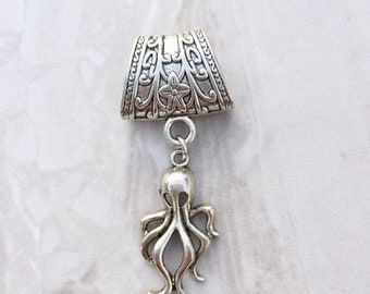 Small Silver Steampunk Octopus Scarf Bail, Silver scarf bail, scarf pendant, scarf ring, scarf slider, scarf jewelry, scarf charm